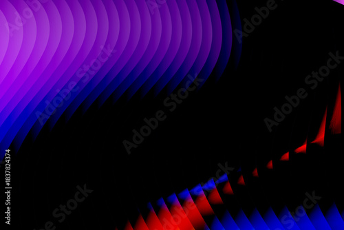 Neon ripple glass gradient in magenta, violet, ember orange on deep midnight. Sharp ribbed distortion, cinematic glow; futuristic texture background, vector illustration