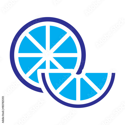 Color icon of sliced orange lemon pieces, bold solid outline, citrus ingredient for pancake toppings