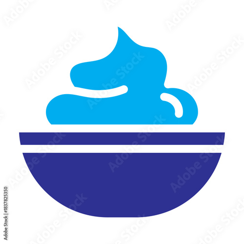 Color icon of whipped cream in bowl, bold outline, sweet pancake topping