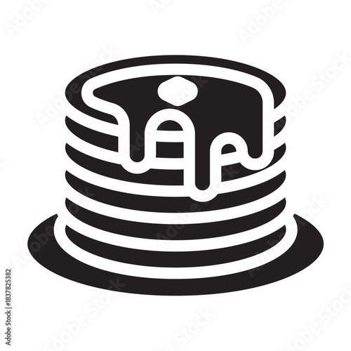 Glyph icon of stacked pancakes with syrup dripping, bold solid lines, traditional Pancake Day symbol