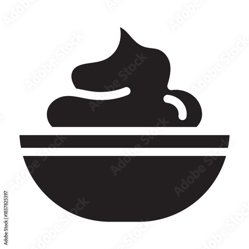 Glyph icon of whipped cream in bowl, bold outline, sweet pancake topping