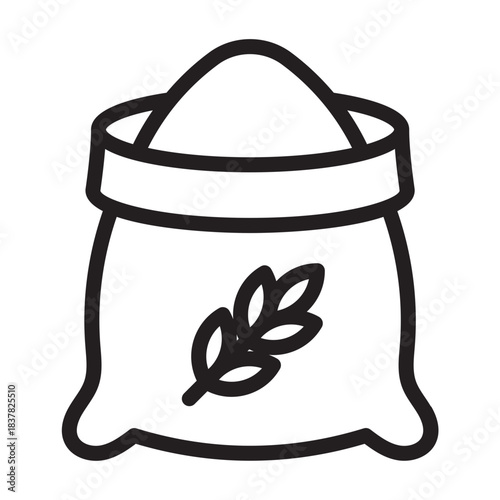 Line icon of flour sack, bold outline, cooking ingredient for pancake batter