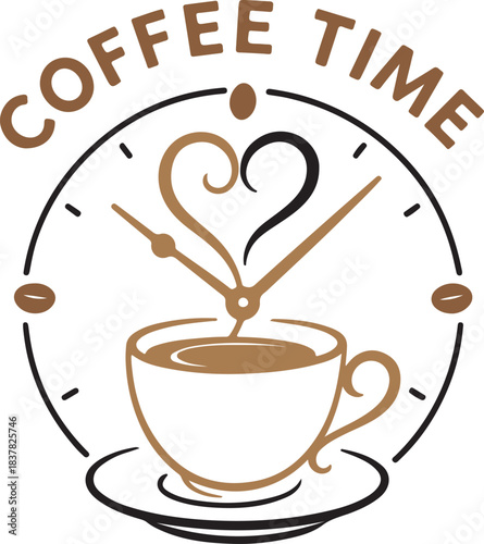 Coffee time heart steam clock logo design