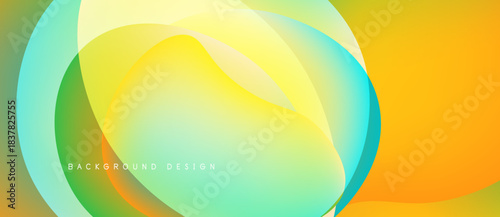 Abstract colorful shapes overlap, creating vibrant gradients. Yellows, greens, blues blend smoothly. Modern design element for backgrounds.
