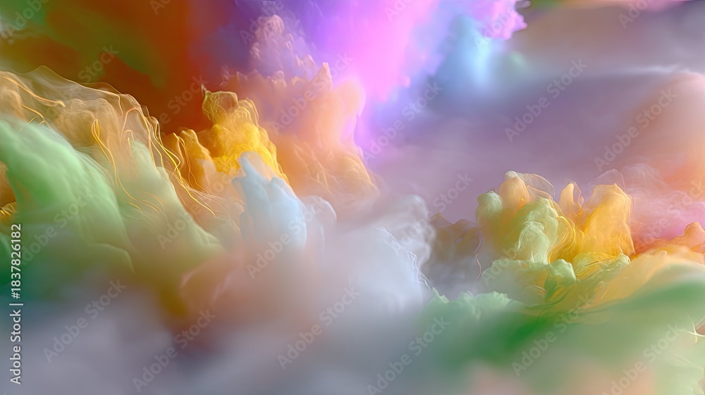 Fototapeta premium Vibrant Abstract Swirls of Colorful Smoke and Clouds in Pastel Hues for Creative Backgrounds and Digital Art