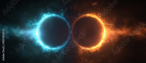 Dual glowing black holes with energy rings