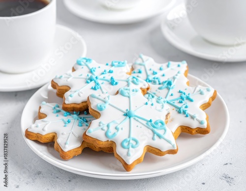Snowflake cookies on a white plate