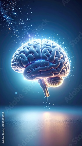 Glowing cerebral organ on blue backdrop