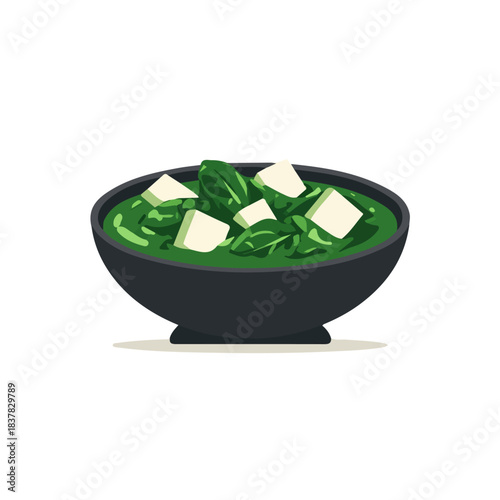Simple flat 2D vector graphic of Saag Paneer, modern icon look, displayed on a pure white background.