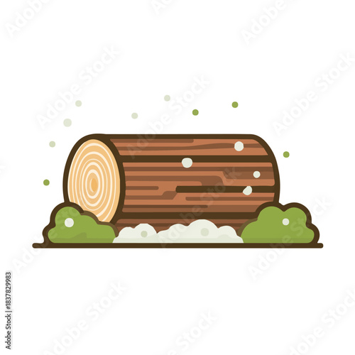 Simple flat 2D vector graphic of Yule Log, modern icon look, displayed on a pure white background.