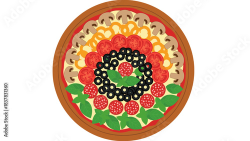 Radial Pizza Toppings Arrangement Vector