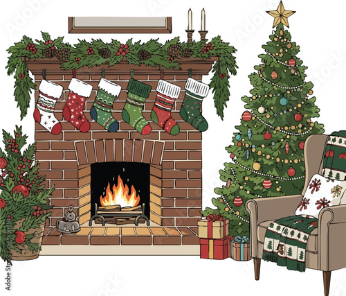 Festive christmas tree with colorful ornaments and lights