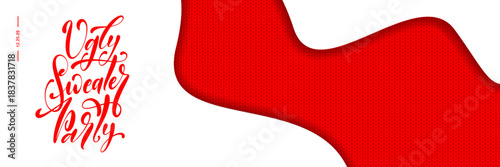 Vector banner for Ugly Sweater Party with knitted sweater pattern.