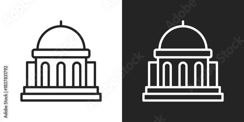 Government Building Icon In Black And White Line Style