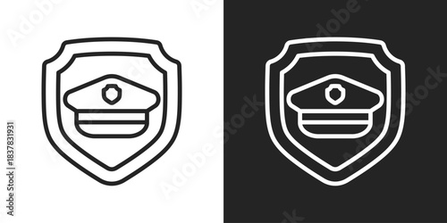 Police Security Icon In Black And White Line Style