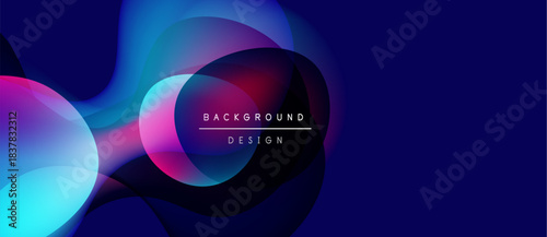 Abstract fluid shapes overlap, creating vibrant blue, pink gradients. Text reads background design centered within composition. Modern aesthetic.