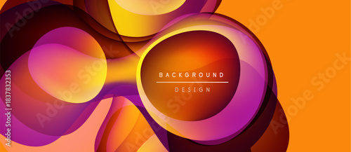 Abstract flowing shapes, vibrant orange, purple hues. Dynamic composition creates modern background design. Smooth gradients, elegant curves.
