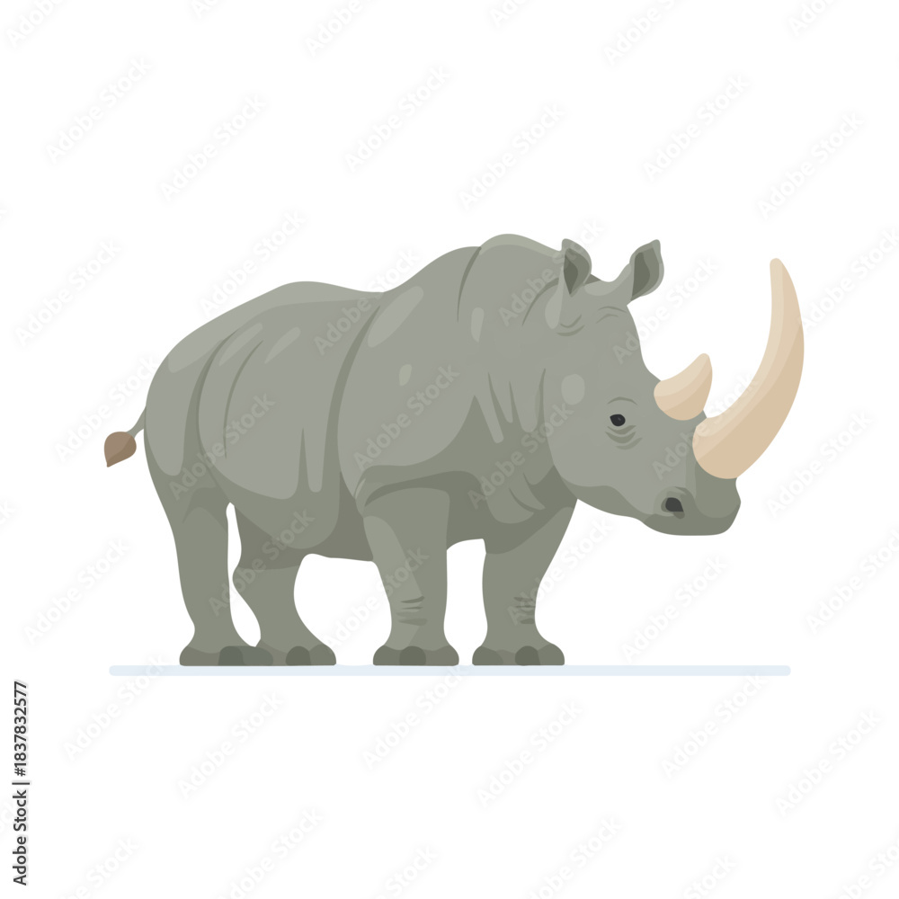 Fototapeta premium Minimal 2D vector illustration of Rhinoceros in flat icon style on a plain white background.