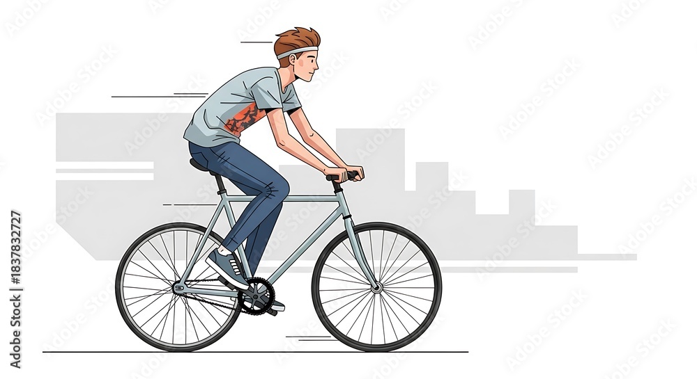 Naklejka premium Person Riding Bicycle in Urban Setting Illustration.