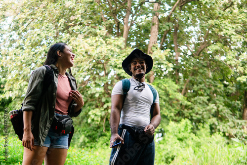 Couple hiking and enjoying nature together