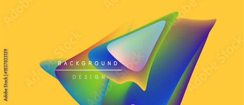 Abstract vibrant design. Fluid shapes blend yellow, blue, green hues. Text reads background design. Modern visual element.