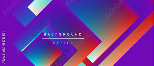 Abstract gradient layers create dynamic visual effect. Purple, blue, orange hues blend, forming modern background design. Text reads background design.