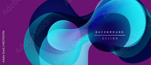 Abstract flowing shapes, vibrant blues, purples create dynamic background. Modern design elements suggest movement, depth.