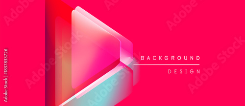 Abstract geometric design. Vibrant pink backdrop features layered translucent triangles creating dynamic visual effect. Text reads background design.