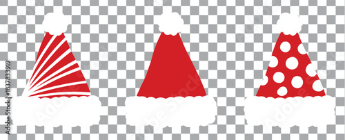 Collage with Santa Claus hats, closeup objects. Santa Hat Illustration