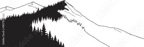Mountain range with pine forest silhouette Keywords: mountain, mountains, peak, summit, nature