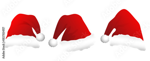 Collage with Santa Claus hats, closeup objects. Santa Hat Illustration