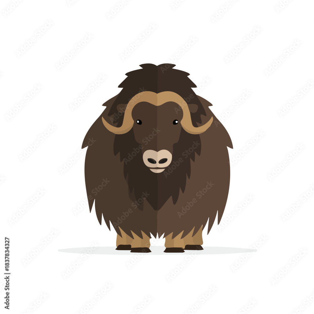 Obraz premium 2D flat vector illustration of Musk Ox, clean and minimal icon style, isolated on white background.