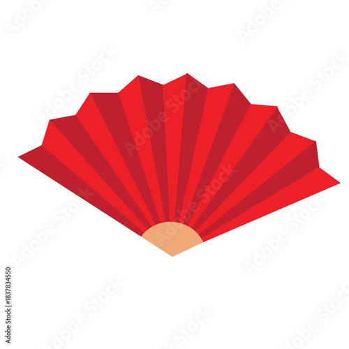 Traditional red Japanese fan on white background.Chinese traditional fan.Flat design.Sign, symbol, icon and logo isolated.Decoration element for lunar new year.Graphic.Cartoon vector illustration.
