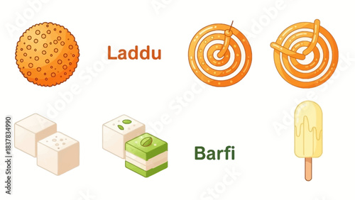 Indian sweets chart Laddu Jalebi Barfi  a popsicle