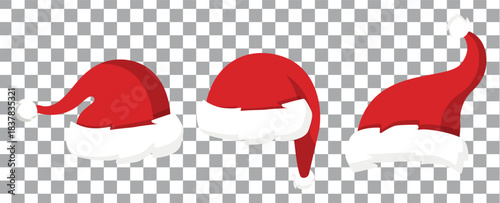 Collage with Santa Claus hats, closeup objects. Santa Hat Illustration