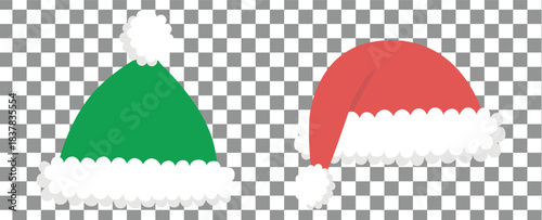 Collage with Santa Claus hats, closeup objects. Santa Hat Illustration