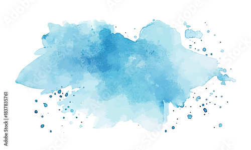 Abstract blue watercolor splash with light and dark gradient tones isolated on white background in minimalist style ink blot texture vector illustration