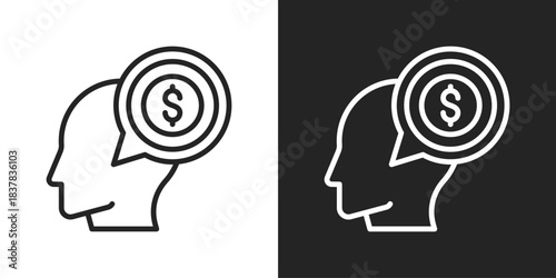 Money Mindset Icon In Black And White Line Style