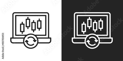 Stock Trading Icon In Black And White Line Style