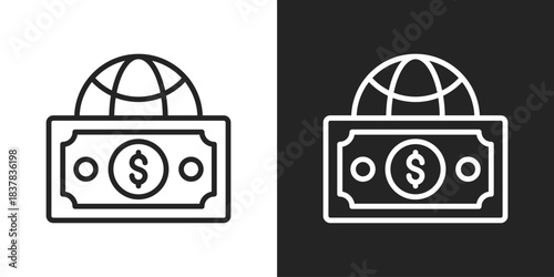 Global Finance Icon In Black And White Line Style