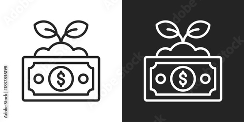 Financial Growth Icon In Black And White Line Style