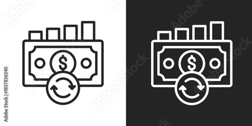 Cash Flow Icon In Black And White Line Style