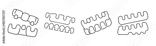 Outline illustration of various toe separators for pedicure and foot care concepts