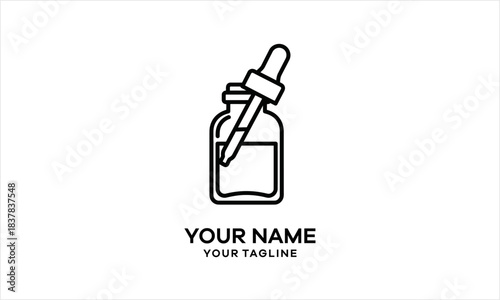 Dropper Bottle Icon - Serum Essential Oil Medicine Cosmetics logo design.