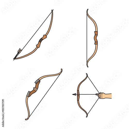 Collection of traditional wooden bows for archery and hunting.
