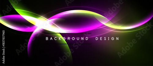 Abstract waves, vibrant colors, dark background. Dynamic light effects create modern design element. Smooth curves suggest energy, motion.