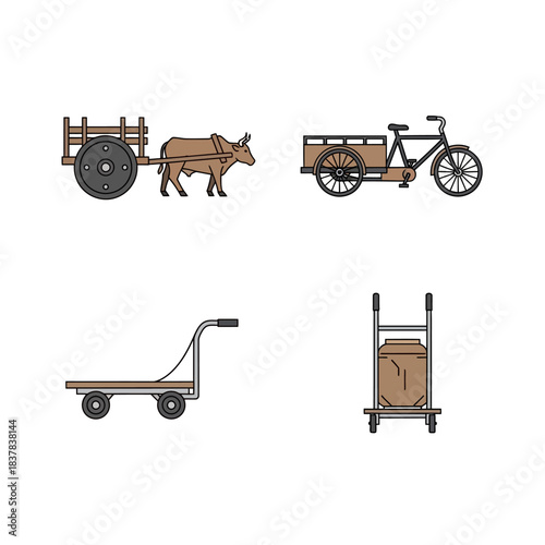 Illustrated set of four different types of transportation carts.