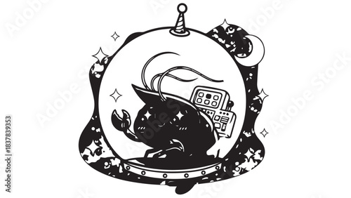 Playful cat inside a glass snow globe surrounded by decorative ornaments and cozy whimsy.