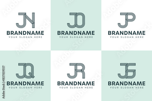 Letters JN JO JP JQ JR JS Monogram Logo Set, for NJ OJ PJ QJ RJ SJ Initials