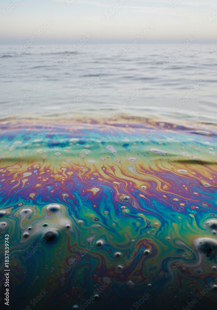 Fototapeta premium Oil film on ocean water showing colorful rainbow patterns 